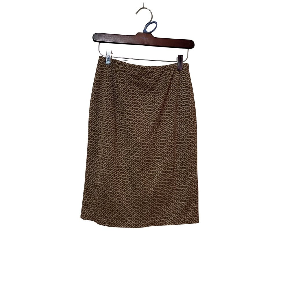 Express XS Brown Diamond Pattern Knee-Length Skirt Retro Metallic Accents office - Picture 2 of 5